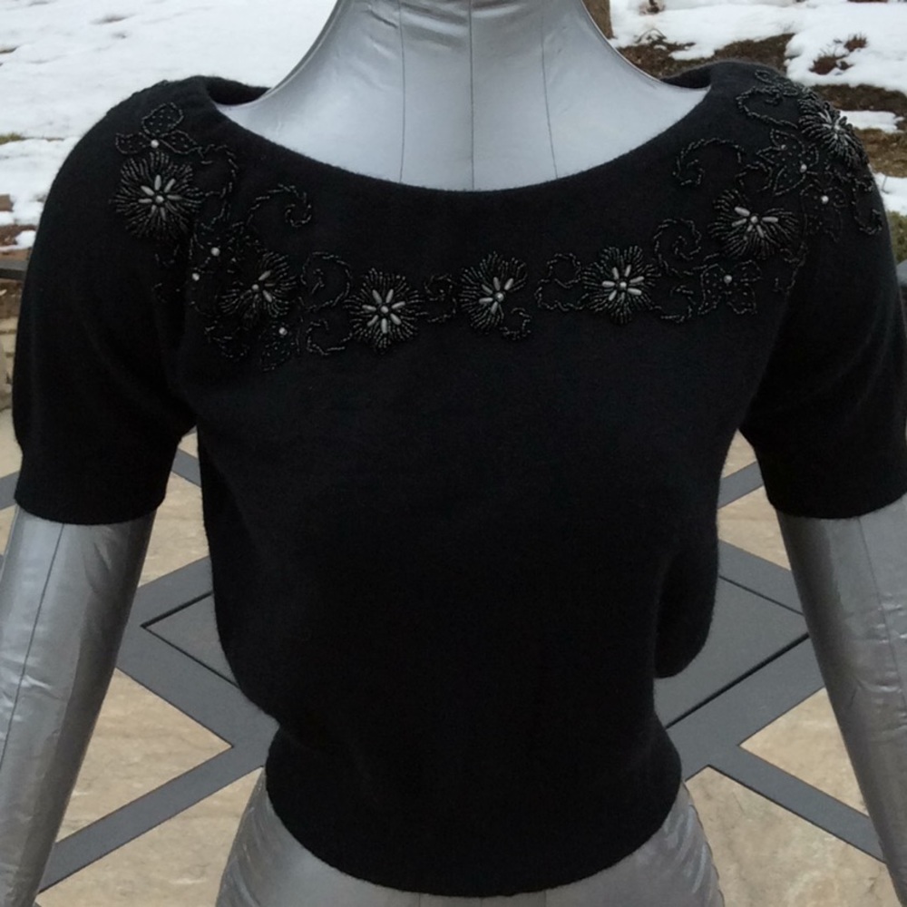 VTG Beaded S Black Cashmere Sweater EUC